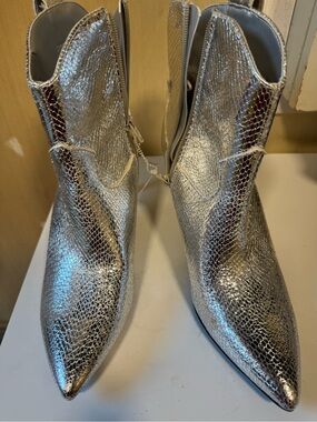 Guess Metallic Silver Pointed-Toe Ankle Booties